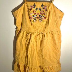 Yellow Floral Embroidery Cami Dress